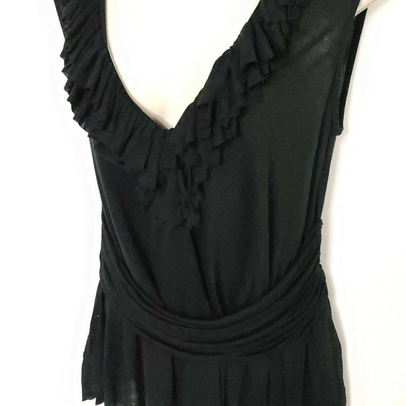 Kenneth Cole New York Tank Top SZ Small Black Tencel Vneck Ruffle Shirt Blouse - Picture 2 of 5